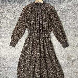 Madewell Dress Womens‎ Small Black Floral Smocked Waist Long Sleeve Midi Boho